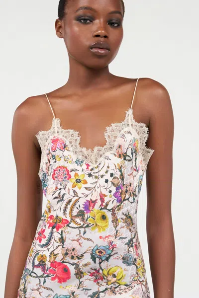 Roberto Cavalli Long Silk Dress With Florentine Flowers Print In Multi