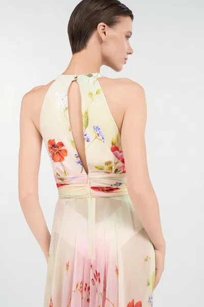 Roberto Cavalli Long Chiffon Dress With Miami Flowers Print In Pink