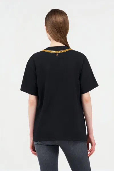Roberto Cavalli Black T-shirt With Snake Embroidery