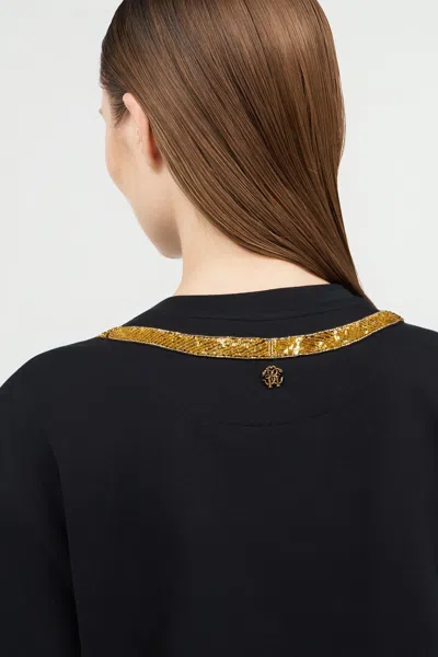 Roberto Cavalli Black T-shirt With Snake Embroidery