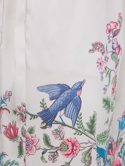 Etro Women White Pants With Elastic Drawstring Waist And All-over Floral Print In Tech Fabric Woman In Multi