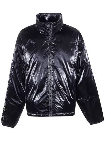 Essentials Metallic-effect Funnel Jacket In Black