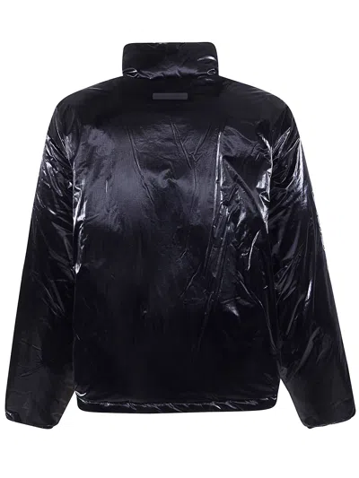Essentials Metallic-effect Funnel Jacket In Black