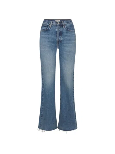 Frame The Lax Distressed Flared-leg Denim Jeans In Blue
