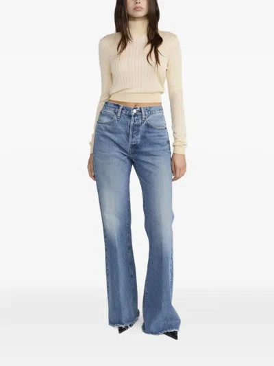 Frame The Lax Distressed Flared-leg Denim Jeans In Blue