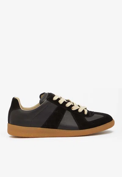 Maison Margiela Casual Low Top Sneakers With Suede Panels In Black