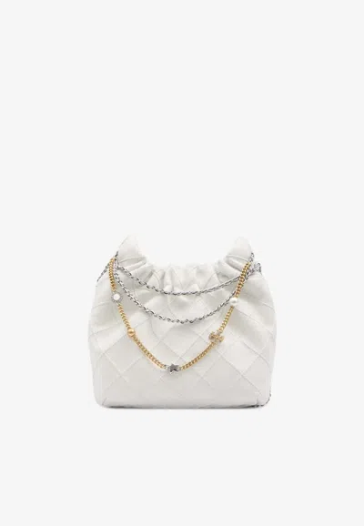Tory Burch Mini Fleming Soft Distressed Drawstring Bag In White