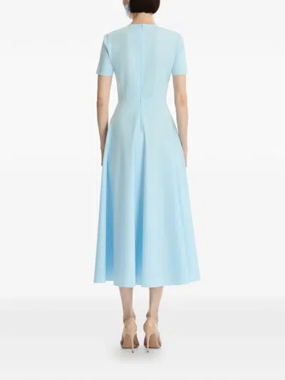 Oscar De La Renta Short Sleeve Chine Cyclamen Poplin Day Dress In Blue