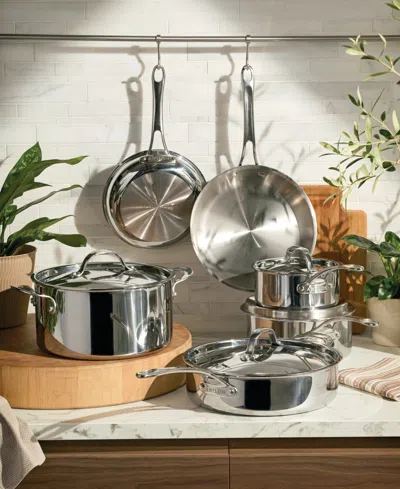 Anolon Everlast Stainless-steel 10-pc. Tri-ply Clad Cookware Set In Silver
