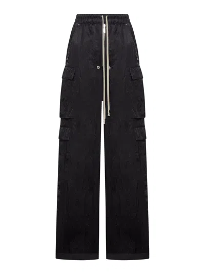 Rick Owens Womens Black Cargobelas Wide-leg Satin Trousers In Black
