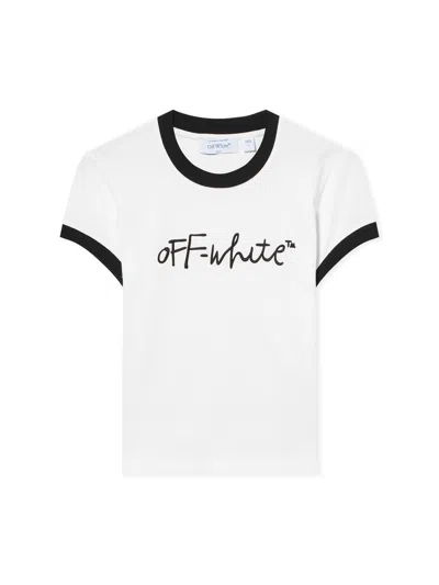 Off-white White Embroidered Script Fitted T-shirt In White