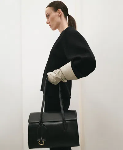 Mango Medium Leather Shoulder Bag With Charm In Yellow