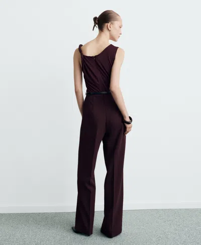 Mango Twist Strap Belted Jumpsuit In Burgundy