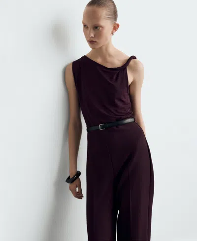 Mango Twist Strap Belted Jumpsuit In Burgundy