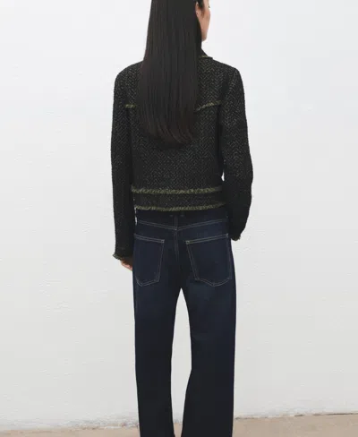 Mango Zip Front Tweed Jacket In Black