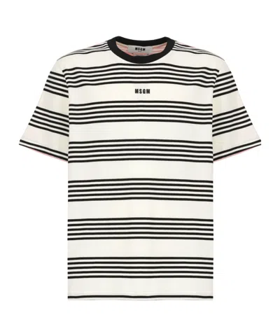 Msgm Rear Contrast Stripes Crew Neck T-shirt In Multi