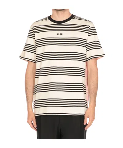 Msgm Rear Contrast Stripes Crew Neck T-shirt In Multi