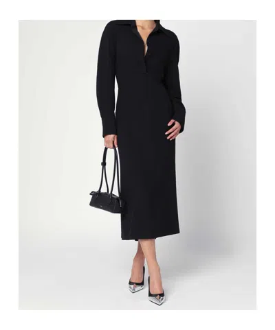 Victoria Beckham Women Black Long Sleeve Polo Collar Midi Dress, Xs Luxury Dresses For Women Darveys