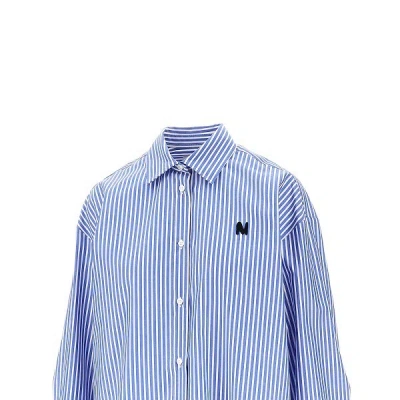 Msgm Striped Poplin Oversized Shirt In Blue