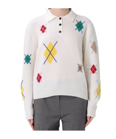 Msgm Argyle Pattern Long-sleeved Polo Shirt In Multi