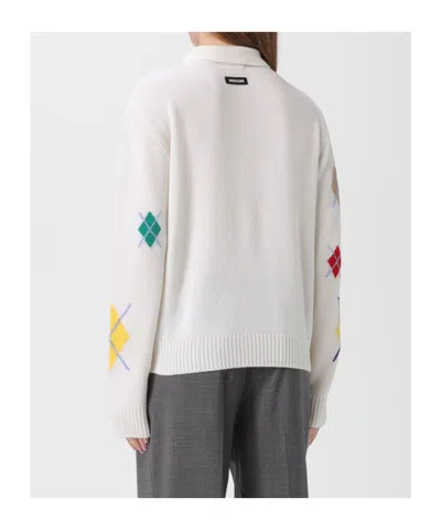Msgm Argyle Pattern Long-sleeved Polo Shirt In Multi