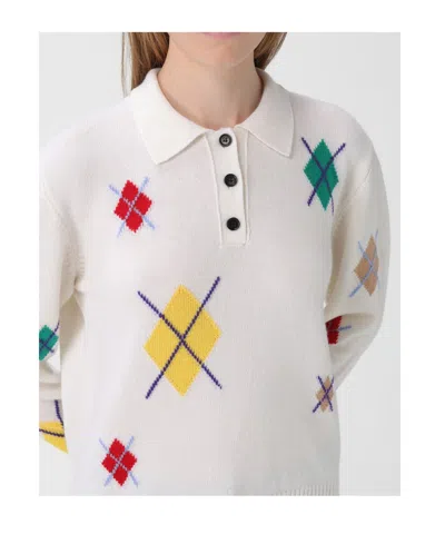 Msgm Argyle Pattern Long-sleeved Polo Shirt In Multi