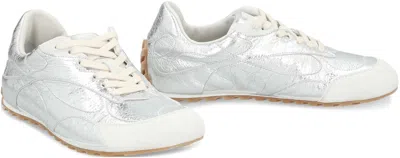 Bottega Veneta Orbit Flash Suede-trimmed Metallic Crinkled-leather Sneakers In Silver