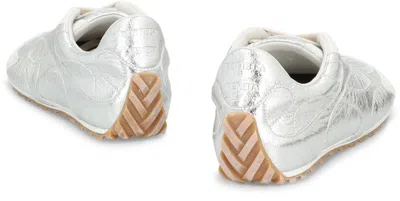 Bottega Veneta Orbit Flash Suede-trimmed Metallic Crinkled-leather Sneakers In Silver