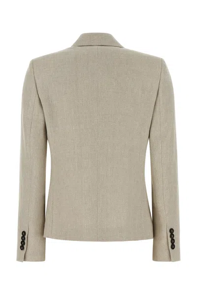 Brunello Cucinelli Women Double-breasted Jacket In Linen And Cotton With Chevron Pattern In Neutral