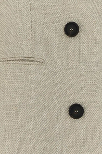 Brunello Cucinelli Women Double-breasted Jacket In Linen And Cotton With Chevron Pattern In Neutral