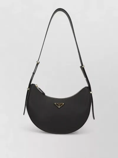 Prada Leather Shoulder Bag Curved Shape Strap In Black
