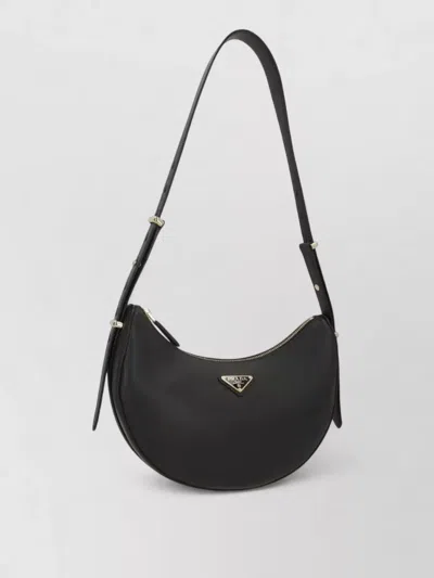 Prada Leather Shoulder Bag Curved Shape Strap In Black