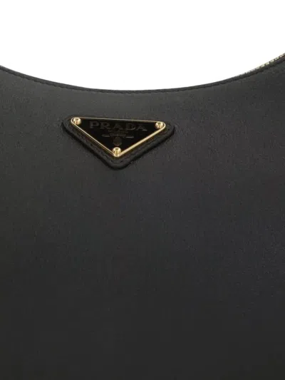 Prada Leather Shoulder Bag Curved Shape Strap In Black