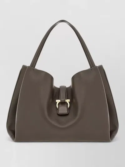 Ferragamo Medium Tote Bag Structured Silhouette Handle In Gray