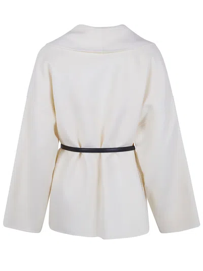 Max Mara Belted Wool Coat In White