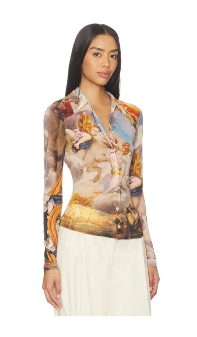 Alice And Olivia Jade Mesh Button Down Renaissance Fair In Multi