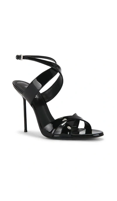 Paris Texas Lidia Black Sandals With High Stiletto Heel And Criss-crossed Ankle Strap In Patent Leather Woman