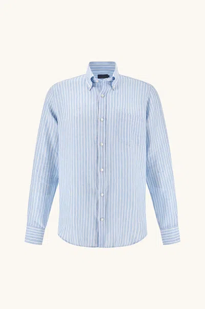 Paul & Shark Soffio Linen Shirt With Striped Pattern In Blue