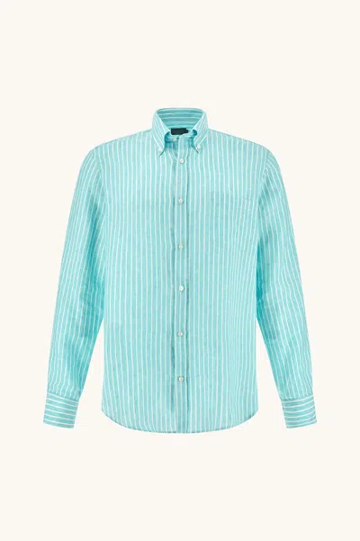 Paul & Shark Soffio Linen Shirt With Striped Pattern In Blue