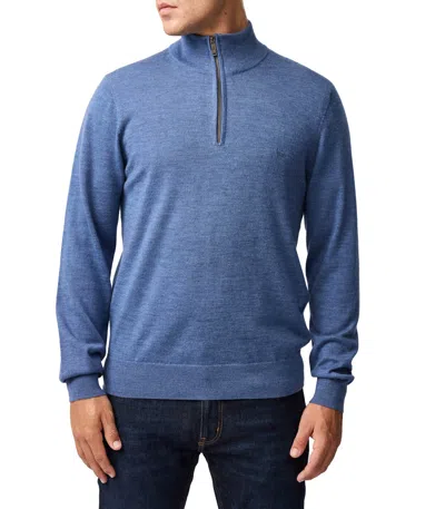 Rodd & Gunn Nobles Funnel Neck Merino Wool Half Zip Sweater In Blue