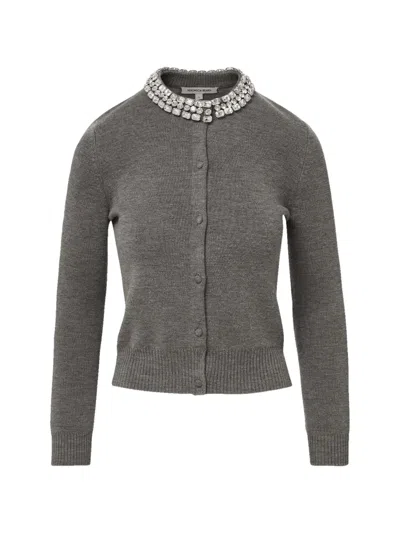 Veronica Beard Womens Dark Heather Grey Daro Crystal-embellished Wool Cardigan Xs In Gray
