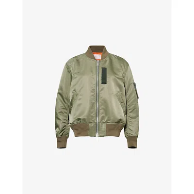 Sacai Womens Khaki Relaxed-fit Ruched-sleeves Shell Jacket Xs In Green