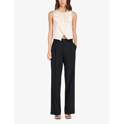 Sandro Womens Black Straight Pressed-crease Wool Trousers In Black