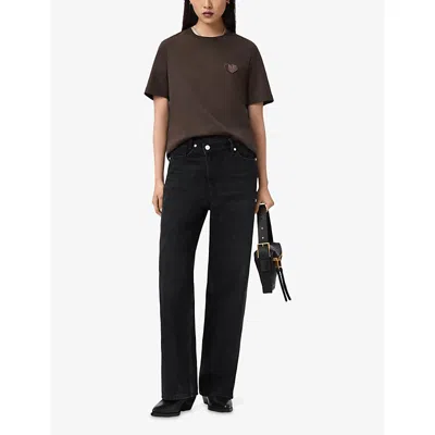 Allsaints Womens Bottle Brown Lover Lisa Embroidered Cotton-jersey T-shirt In Brown