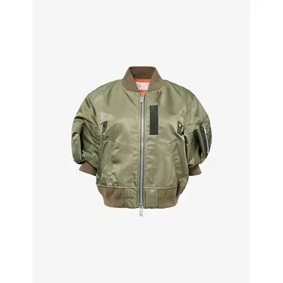 Sacai Womens Khaki Padded Puffed-short-sleeves Shell Jacket Xs In Green