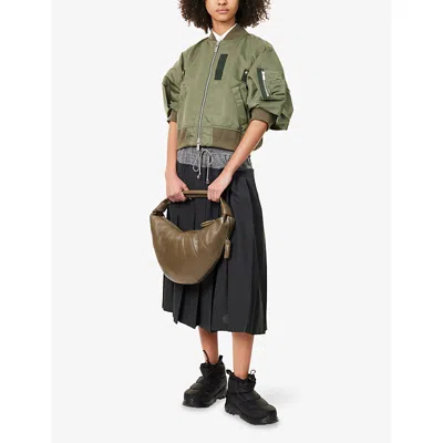Sacai Womens Khaki Padded Puffed-short-sleeves Shell Jacket Xs In Green