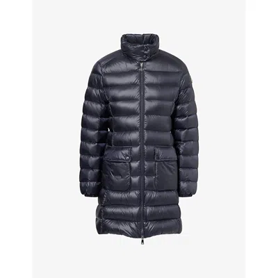 Moncler Womens Navy Genet Long Shell-down Coat Xl In Blue