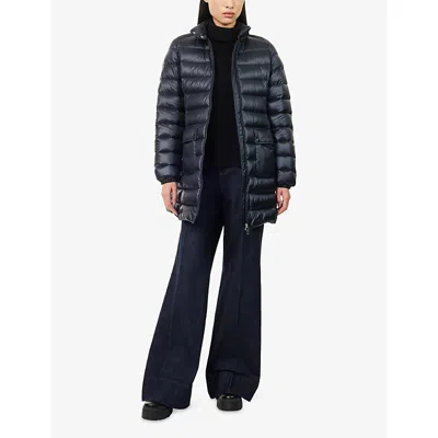 Moncler Womens Navy Genet Long Shell-down Coat Xl In Blue