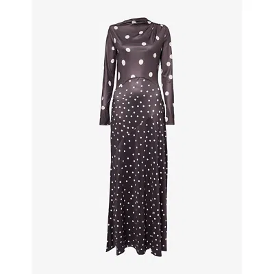 Pretty Lavish Womens Brown And Cream Delilah Polka-dot Stretch-woven Maxi Dress In Burgundy