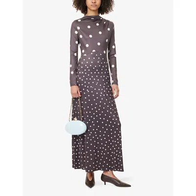 Pretty Lavish Womens Brown And Cream Delilah Polka-dot Stretch-woven Maxi Dress In Burgundy